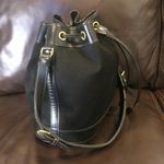 Dooney & Bourke DOONEY BOURKE Black Leather Nylon Drawstring Adjustable Bucket Shoulder Bag VTG Photo 3