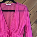 Timing NWT hot neon pink mesh long sleeve tie front layering top Photo 2
