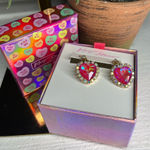 Betsey Johnson Pink Heart Crystal Drop Earrings w/ Gift Box NWT Photo 0