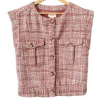 Anthropologie  Maeve Extended Shoulder Button Front Pink Tweed Vest Size Small Photo 0