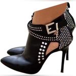 Sexy Black Rhinestone Faux Leather Stiletto Booties Size 8 Photo 3