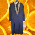 Vintage Dana Kay Black Long Dress with High Slits Tiger Print Neckline Size‎ 8 Photo 4