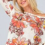 En Crême En Crème Cream Pink Floral Lightweight Hi Low Sweater Medium Spring Photo 3