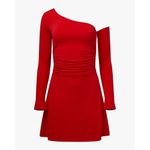 We Wore What  Womens Red Long Sleeve Asymmetrical One Shoulder A-Line Mini Dress S Photo 1