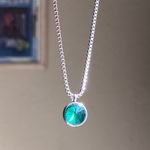 Handmade stainless steel chain & green glass crystal chic vintage retro style simple necklace💚 Photo 1