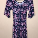 Simply Southern Women’s Coral Reef Print Tassel Hem Navy Blue Pink Dress Photo 0