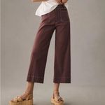 Anthropologie  Maeve The Colette Contrast Stitch Cropped Wide-Leg Pant Brown 25 Photo 2