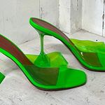 Amina Muaddi Lupita PVC Slip On Spool Heel Mules Sandal Fluo Green Women Size 40 Photo 4
