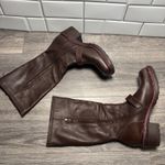 Pollini Brown Leather Motorcycle Boots Square Toe Buckle Side Zip EU38 US 7.5 Photo 4