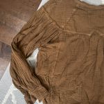 We The Free forest green oversized soft linen long sleeve Henley flowy top Photo 9