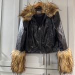 ASOS Faux Leather Faux Fur Cropped Black Tan Jacket size 6 Streetwear Photo 1