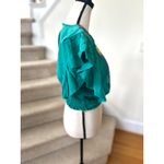 Source Unknown Mexican Embroidery Ruffle Blouse Cropped Teal Green Rainbow Star Western Boho Photo 1