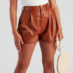Women's Brown Leather Shorts Photo 0