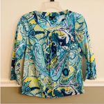 Talbots Women’s Blue Yellow Paisley Pleated Top Size Petite 4 Photo 0