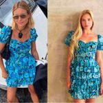 ROTATE BIRGER CHRISTENSEN Ibiza Floral Print Ruffle Dress Blue Size 4 Photo 8