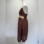 Pura Vida Taupe w Cream Trim Triangle Cutout Eyelet Plunging V Neck Mini Dress Photo 3