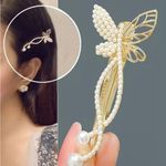 Set Of 2 Butterfly Alloy Rhinestone Imitation Pearl‎ Fashion Hair Clips Gold Photo 2