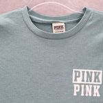 Victoria's Secret  Pink Logo Blue Ribbed Short Sleeve Cropped Tshirt Top S Small Photo 2