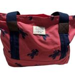 Sloane Ranger Canvas Zipper Tote Bag Lobster Travel Pink Navy Blue Vacay Coastal Photo 0