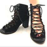 Jeffrey Campbell BLACK SUEDE "CORS" LACE UP STACKED HEEL OPEN TOE BOOTIES (6) Photo 2