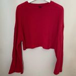 SheIn  Blouse Top Long Wide Bell Sleeve Red Ribbed Cropped Neutral Solid Casual Photo 8