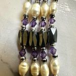Hematite purple beaded pearl beaded wrap bracelet Gray Photo 3