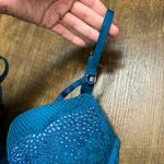 Victoria's Secret Victoria’s Secret Very Sexy Push Up Bra Sz 32DD Teal Blue Rhinestone Fishnet Photo 8
