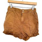 Joie High Rise Linen Blend Double Button Shorts Washed Carmel Brown Size 4 Photo 2