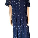 Plaza South Vintage 90s Navy Blue Embroidered Floral Peter Pan Pleat Maxi Dress Size 12 Photo 0