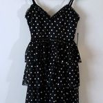 Lulus Twinkle Of My Eye Black Polka Dot Tiered Mini Dress New SZ S Photo 2