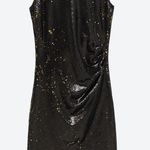 ZARA Sequin Shimmer Black Gold Drape Dress Photo 3