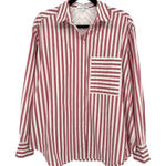 AYR The Deep End Long Sleeve Button Down Shirt Rusty Red White Stripe Medium Photo 0