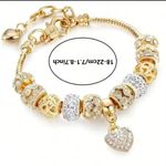 Love Heart Glass Pendant Charm Bracelet Gold Photo 1