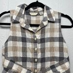 11.1. Thylo Plaid Peplum Gauzy Womens Top Small Chic Coastal Western Cowgirl Brown Photo 2