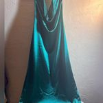 Emerald Green Teal Halter Dress evening prom wedding draped front back stretch M Size M Photo 0