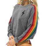 Aviator Nation  Heather Grey Rainbow 5 Stripe Cropped Crewneck Photo 0