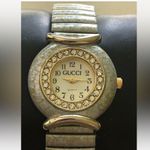 Gucci Vintage Antique Womenโs Silver Gold Watch with Crystal Accents New Battery Photo 1