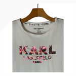 Karl Lagerfeld Karl Lagerfeld Shirt Women XS White Sequined Logo Short Sleeve Tee Athleisure Photo 2