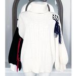 Cable Knit Turtleneck Sweater with Puff Sleeves in White Multi, Size M NWT Size M Photo 0