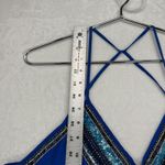 Haute Hippie  Silk Beaded Dress Halter‎ Sleeveless Blue Party Dress L Photo 6