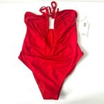 Good American  Leilani Halter Plunging One Piece
Swimsuit In Bright Poppy Photo 4