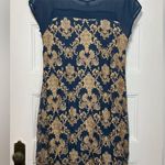 SUNDANCE Anderson Metallic Embroidered Cap Sleeve Shift Dress in Navy/Gold Blue Photo 1