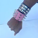 2 pcs Gothic PU leather Studded Spike bracelets , Pink and Black Punk Grunge wristbands , Multiple Photo 7