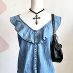 Old Navy ‎ Denim Ruffle Top Y2K 2000s Retro Cottagecore Indie Small Photo 0