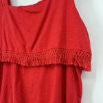 J Crew Factory Boho Fringe Tank Top Red Crochet Sleeveless Slub Knit Size S Photo 3