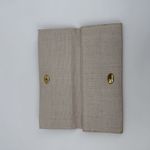 Vintage Beige Long Linen Fabric Envelope Clutch Bag Gold Tone Photo 4