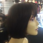 Wig 100% Human hair New short bob style wig bangs Brown Photo 4