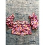 Pretty Little Thing Plus Lilac Floral Print Puff Sleeve Bardot Crop Top US 14 Photo 6