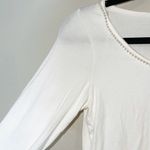 ZARA W/B White Beaded Pearl Neck Fitted Long Sleeve Top Photo 2