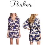 Parker Blouson Catalina Dress Stretch Drape Faux Wrap Watercolor Dolman Sleeve S Photo 1